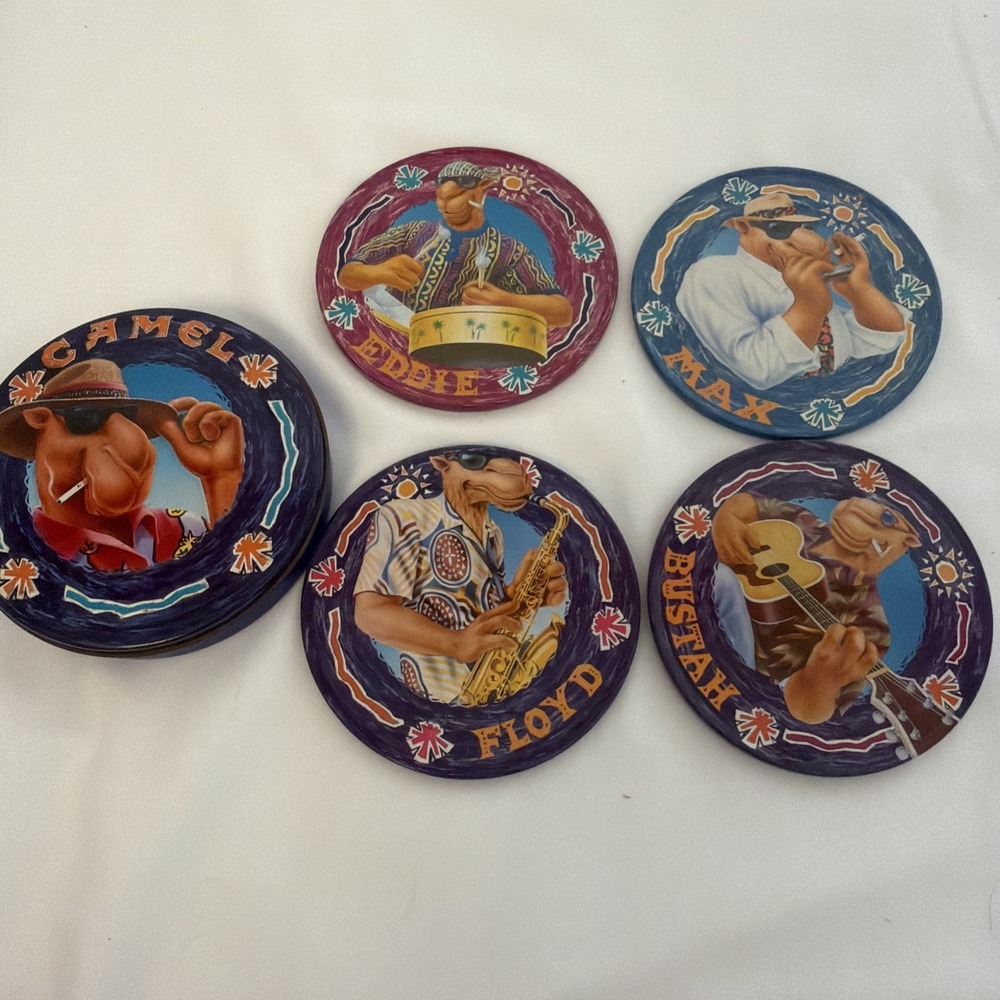 CAMEL COASTERS in TIN Can 4 Bustah, Max ,Floyd ,Eddie Vintage